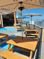 Outdoor Pine picnic tables at Gage Roads Pub, Fremantle.
