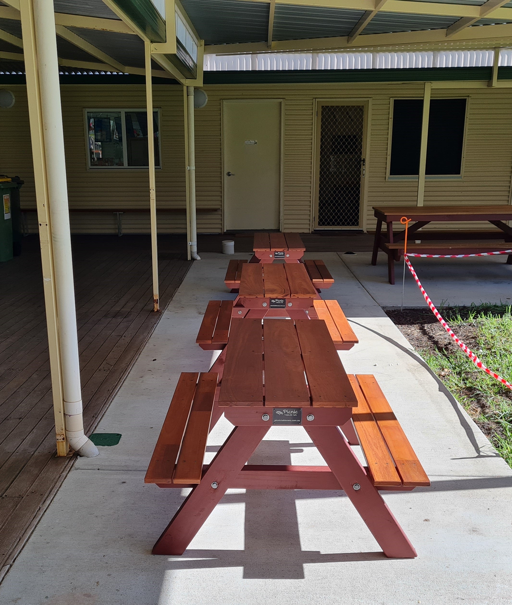 3 kids size A frame picnic tables made from hardwood.
