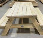 Pine A Frame picnic table with benches on a concrete floor